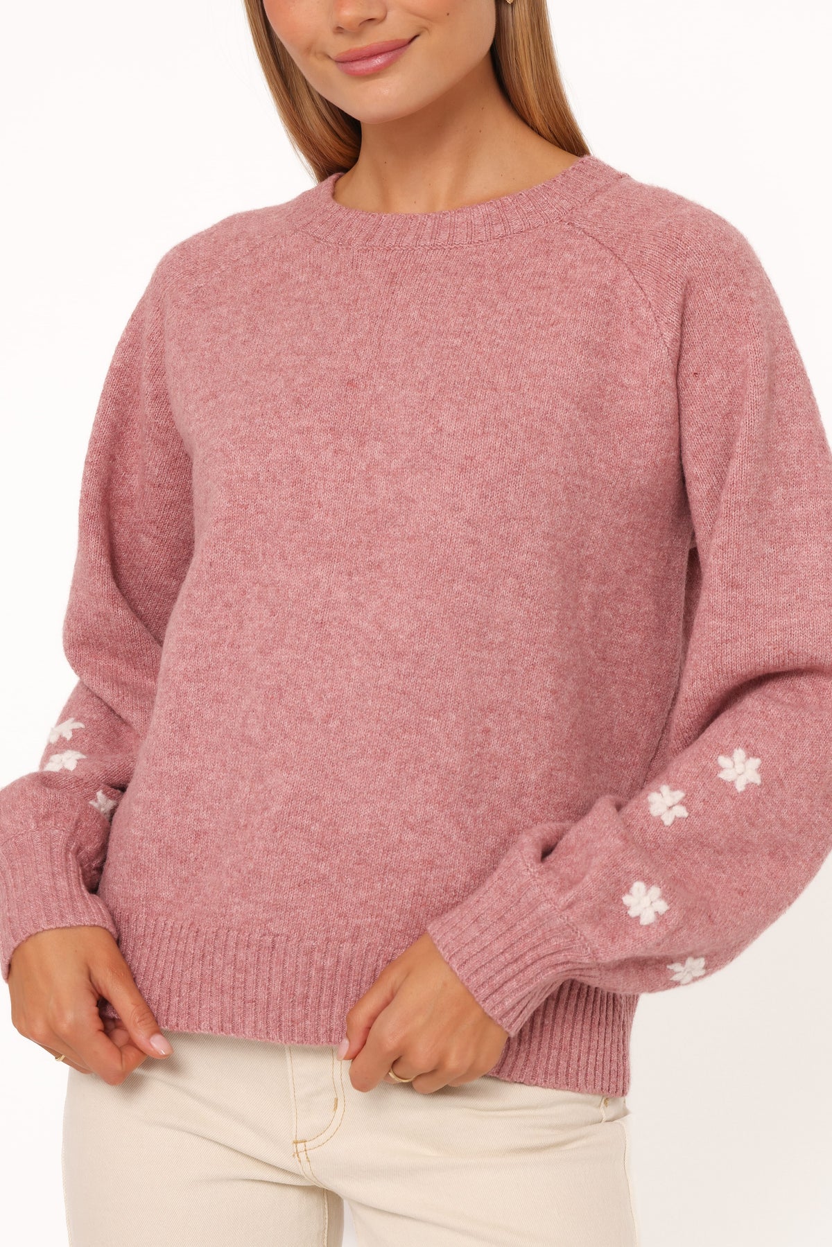 Petal and Pup USA KNITWEAR Fleming Flower Applique Sweater - Rose