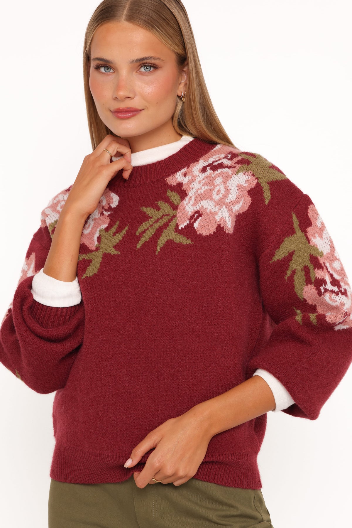 Petal and Pup USA KNITWEAR Ford Sweater - Burgundy Pink Floral