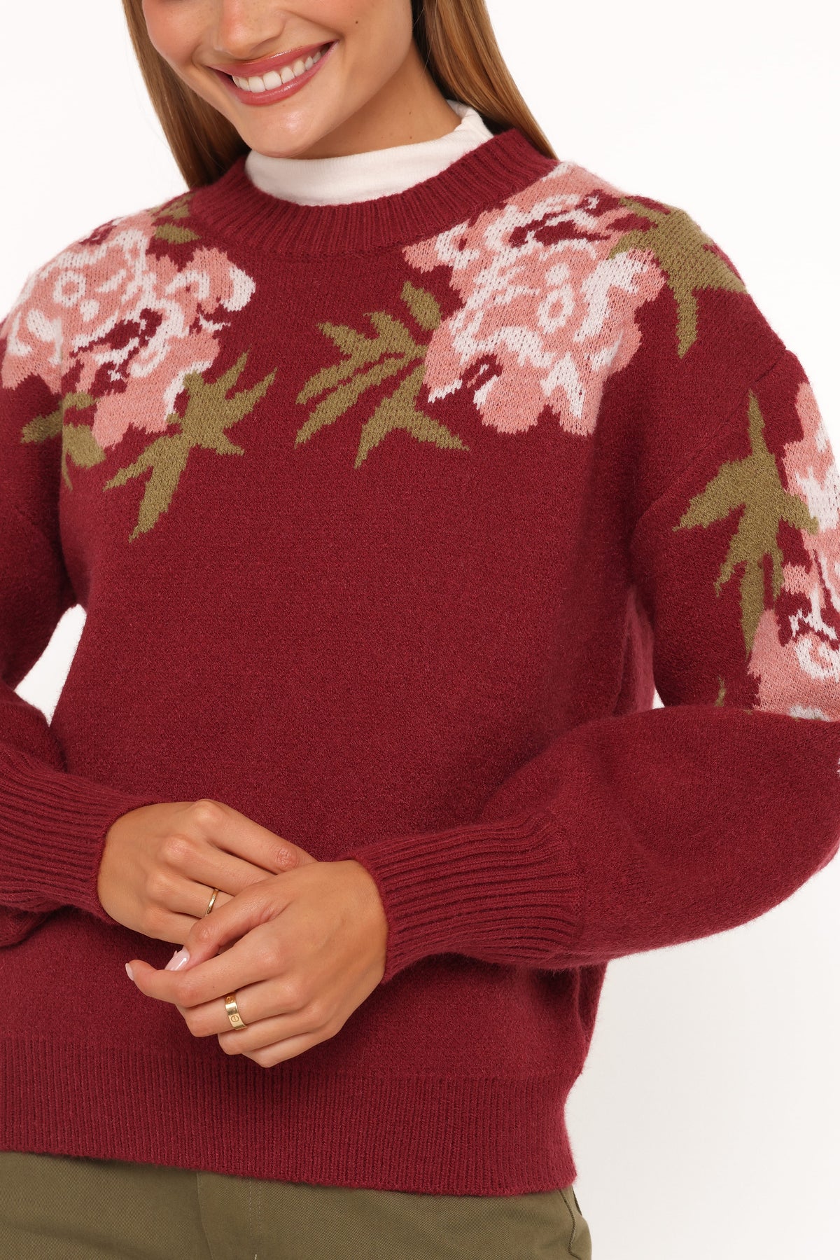 Petal and Pup USA KNITWEAR Ford Sweater - Burgundy Pink Floral