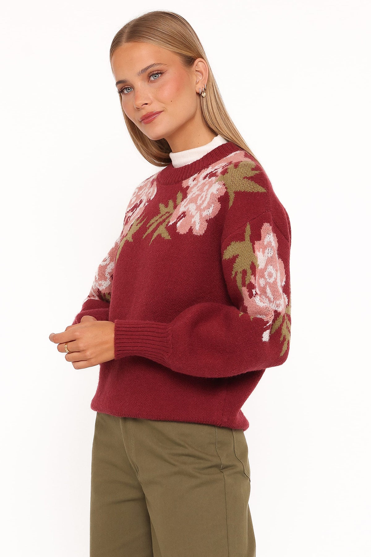 Petal and Pup USA KNITWEAR Ford Sweater - Burgundy Pink Floral