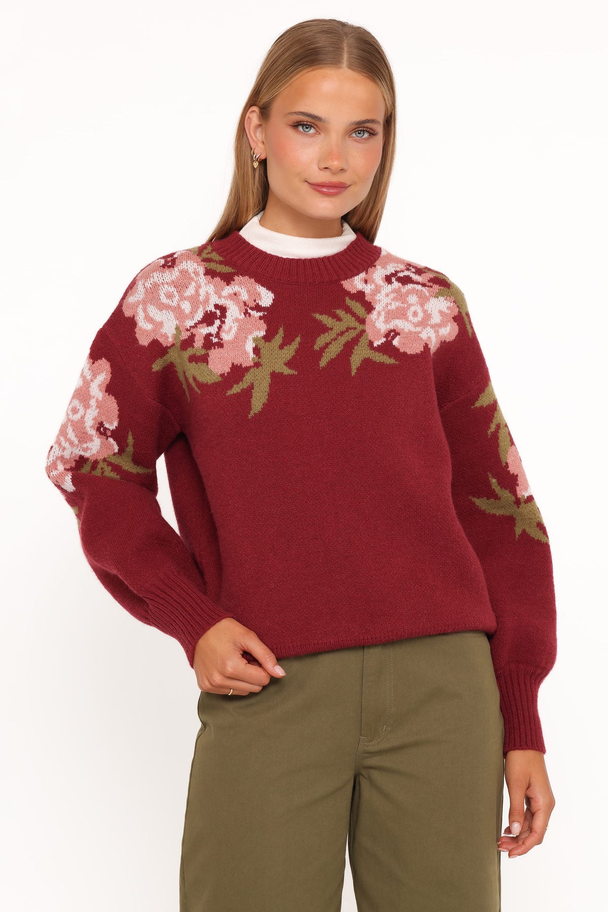 Petal and Pup USA KNITWEAR Ford Sweater - Burgundy Pink Floral