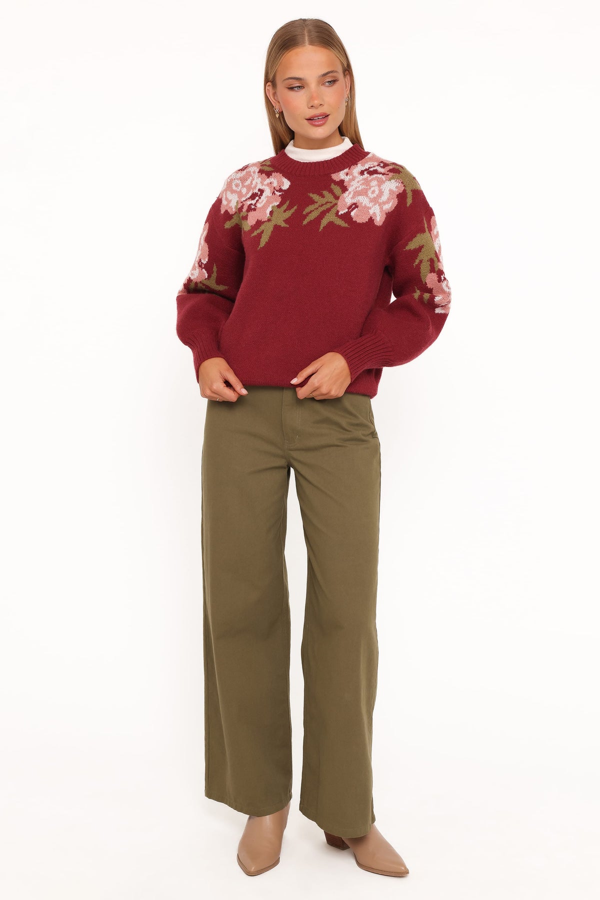 Petal and Pup USA KNITWEAR Ford Sweater - Burgundy Pink Floral