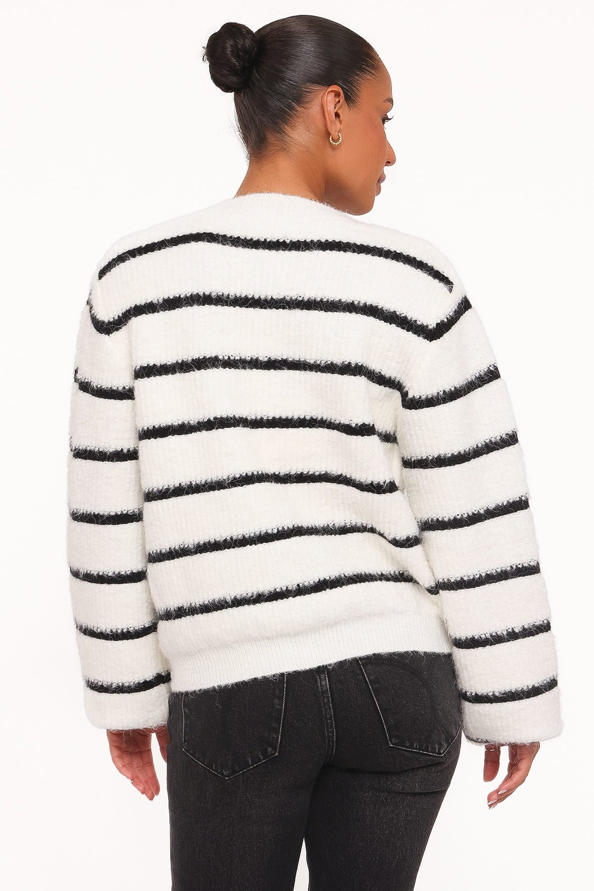 Petal and Pup USA KNITWEAR Frances Button Front Cardigan - Ivory Stripe