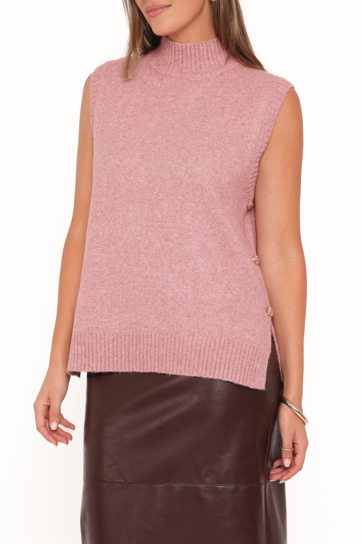 Petal and Pup USA KNITWEAR Freydis Side Button Sweater Top - Rose