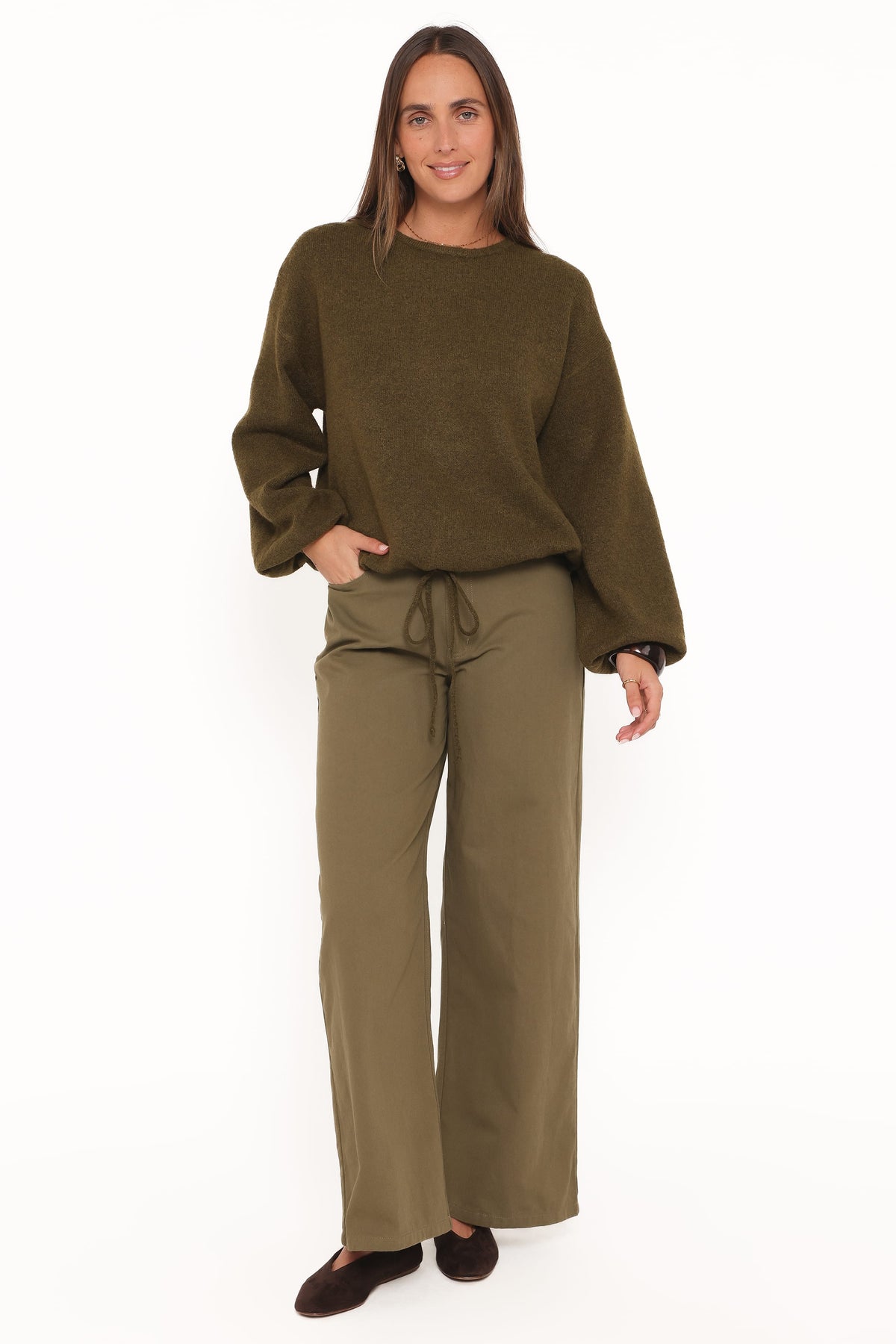 Petal and Pup USA KNITWEAR Galadriel Drawcord Sweater - Khaki