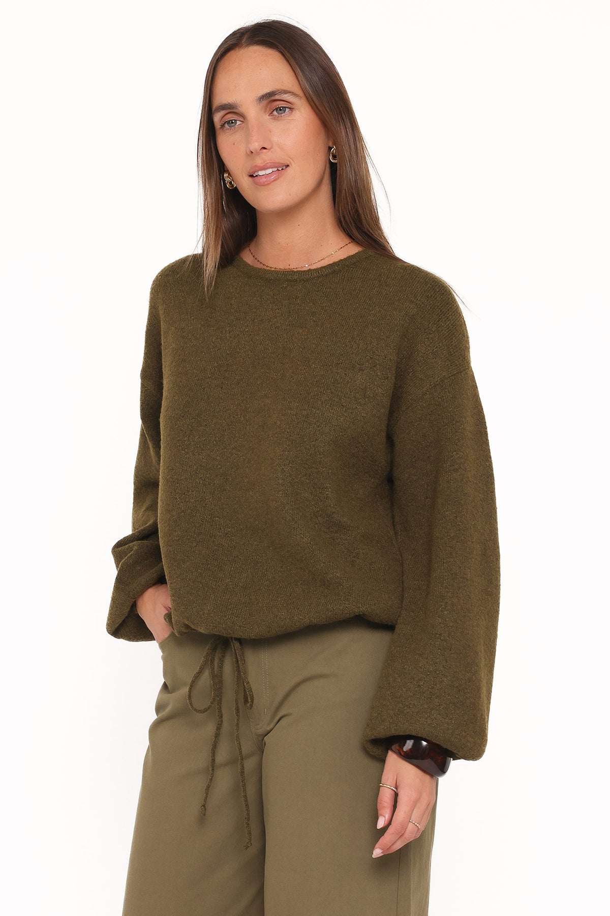 Petal and Pup USA KNITWEAR Galadriel Drawcord Sweater - Khaki