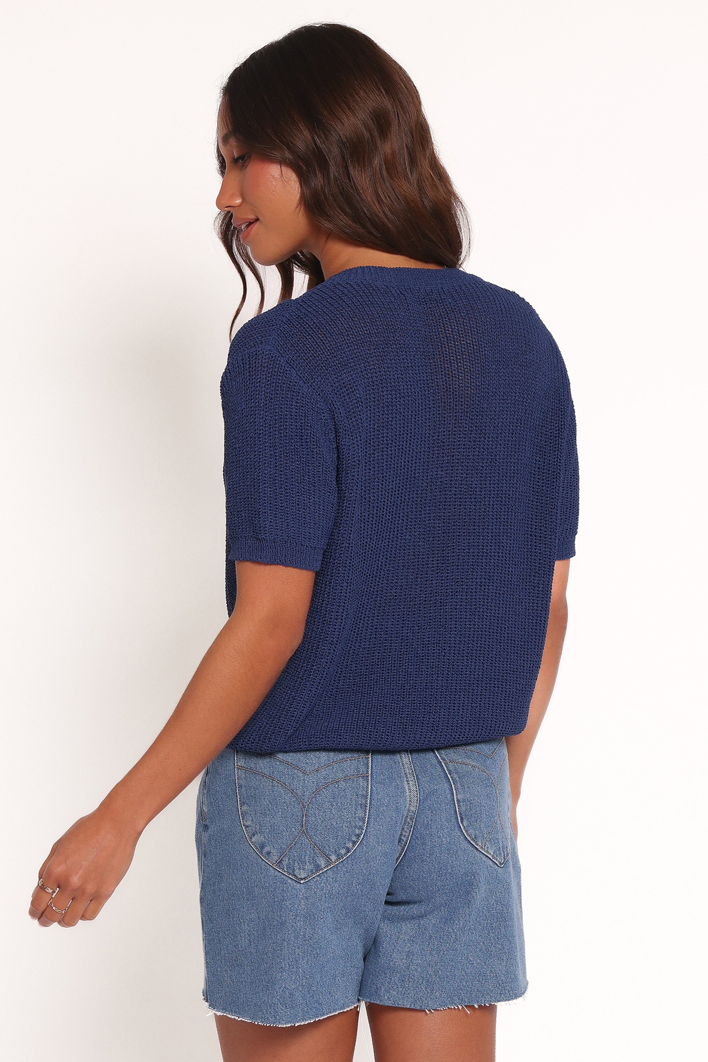 Petal and Pup USA KNITWEAR Gemma Short Sleeve Bow Cardigan - Navy
