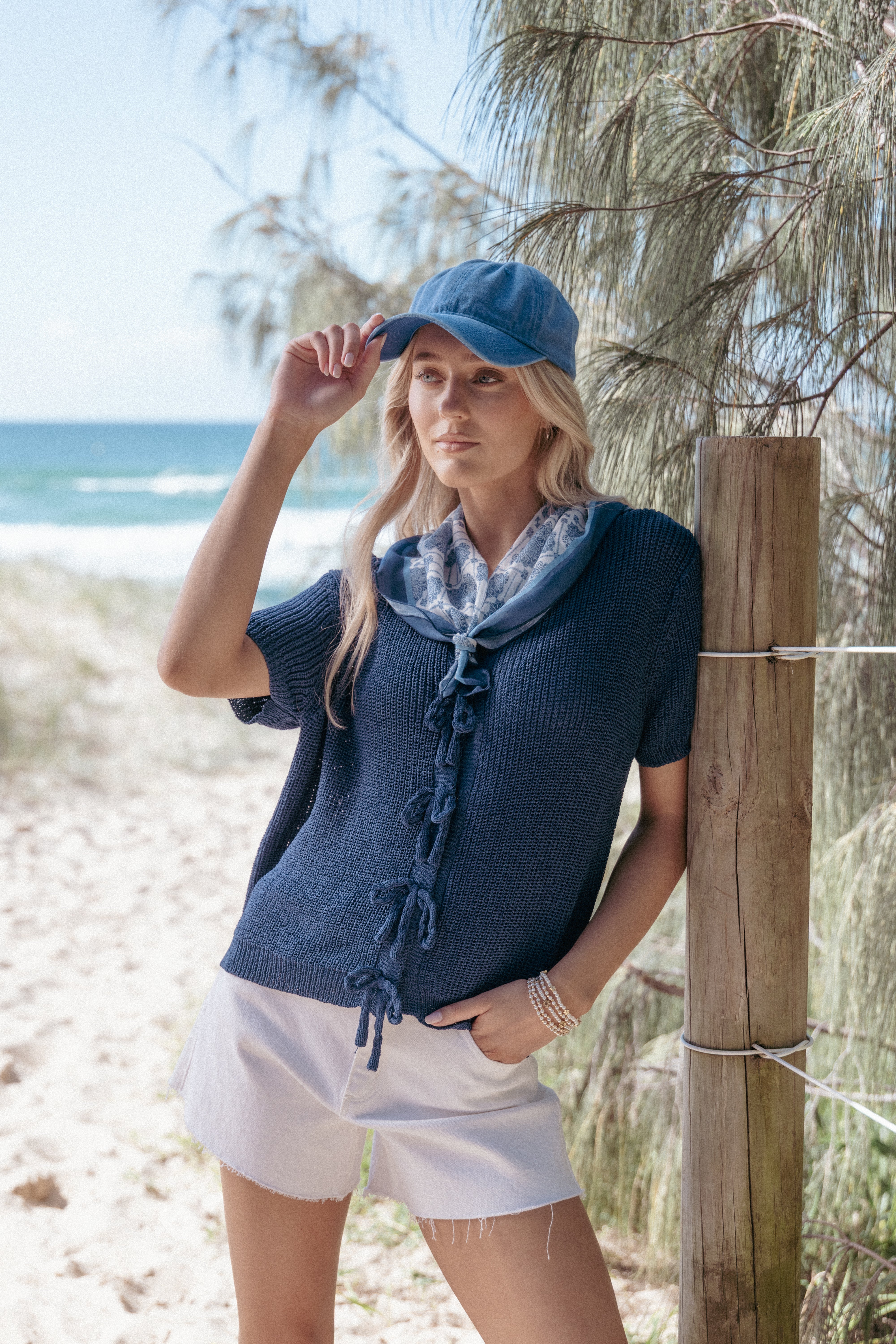 Petal and Pup USA KNITWEAR Gemma Short Sleeve Bow Cardigan - Navy