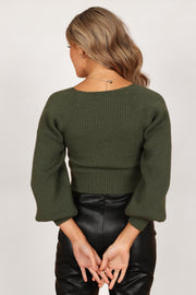 Petal and Pup USA KNITWEAR Gia Sweatheart Neck Bell Sleeve Knit Sweater - Olive
