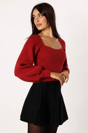 Petal and Pup USA KNITWEAR Gia Sweetheart Neck Bell Sleeve Knit Sweater - Wine