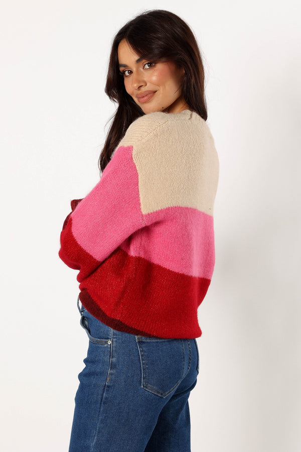 Petal and Pup USA KNITWEAR Giovanna Crewneck Multi Stripe Knit Sweater - Berry