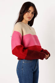Petal and Pup USA KNITWEAR Giovanna Crewneck Multi Stripe Knit Sweater - Berry