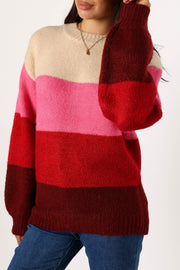 Petal and Pup USA KNITWEAR Giovanna Crewneck Multi Stripe Knit Sweater - Berry