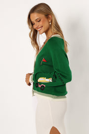 Petal and Pup USA KNITWEAR Golf Embroidered Patch Button Front Cardigan - Field Green