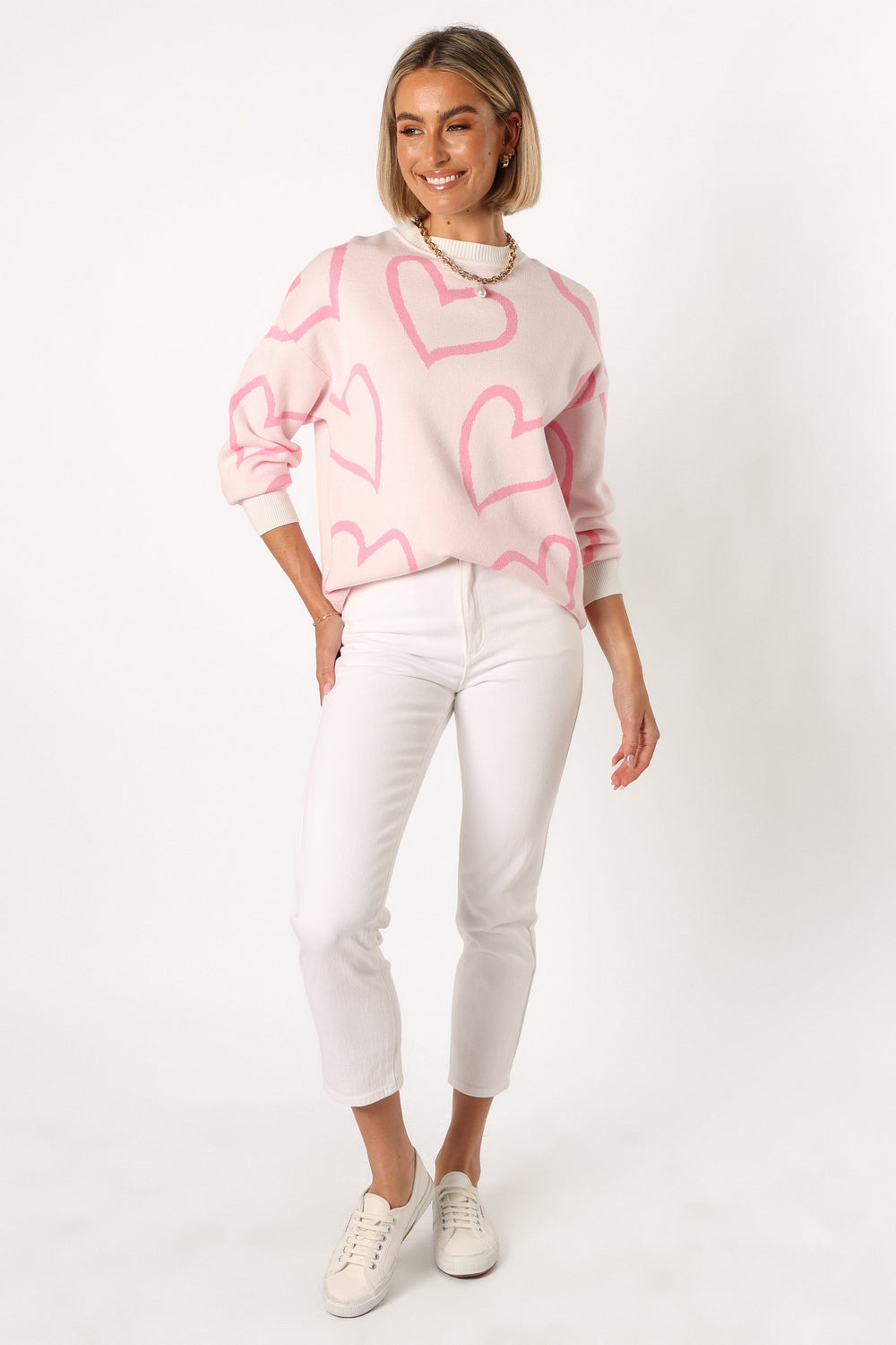 Petal and Pup USA KNITWEAR Gracelynn Heart Knit Sweater - White
