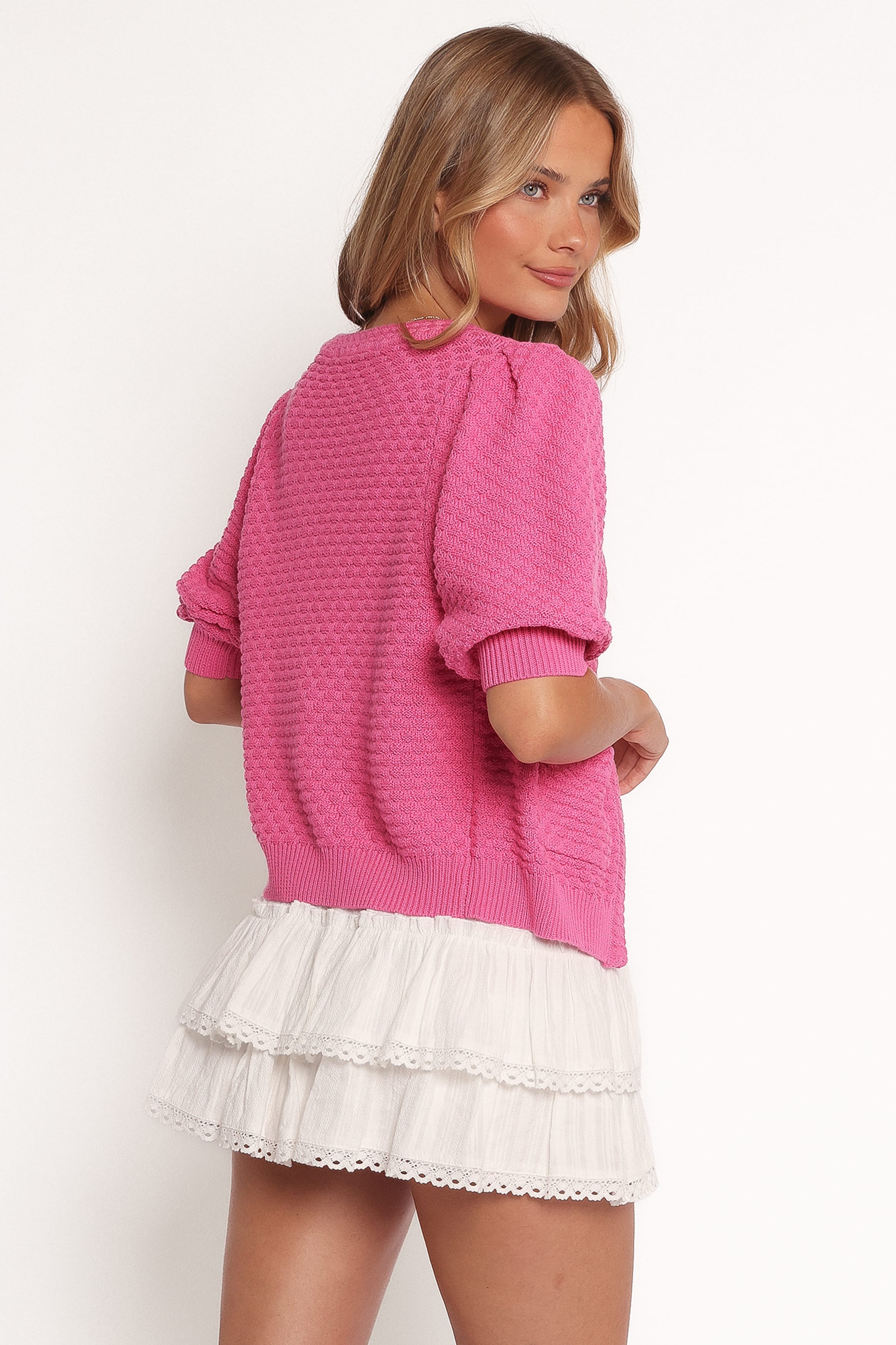 Petal and Pup USA KNITWEAR Greer Quarter Sleeve Cardigan - Hot Pink