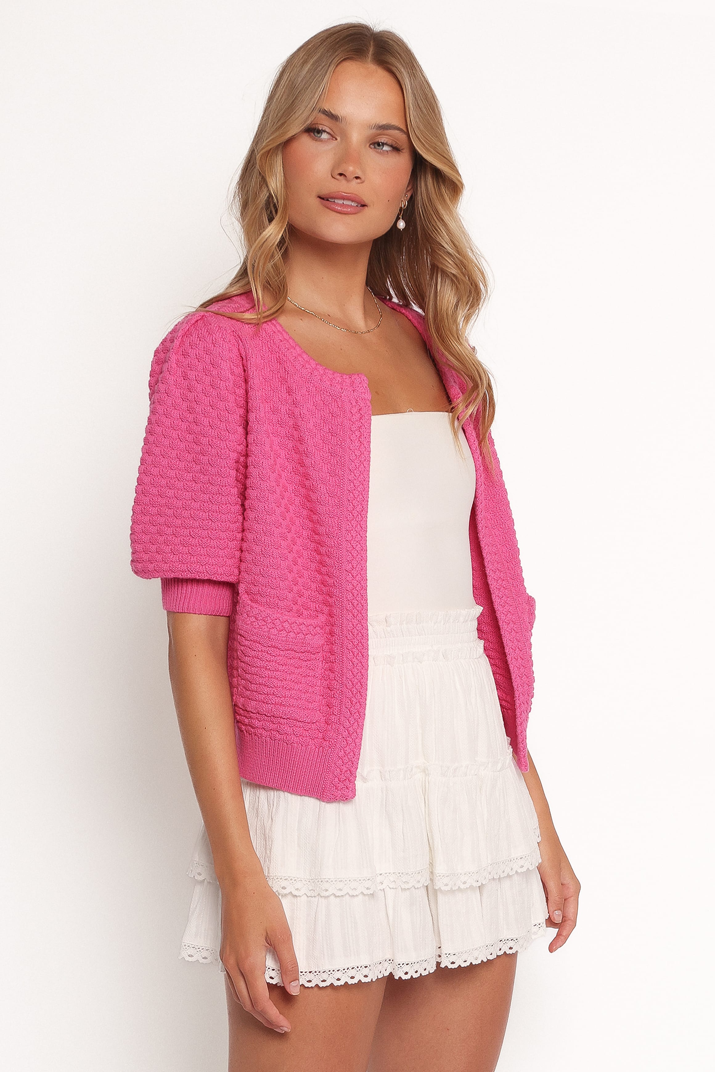 Petal and Pup USA KNITWEAR Greer Quarter Sleeve Cardigan - Hot Pink