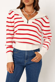 Petal and Pup USA KNITWEAR Guinevere Striped Quarter Zip - White Red