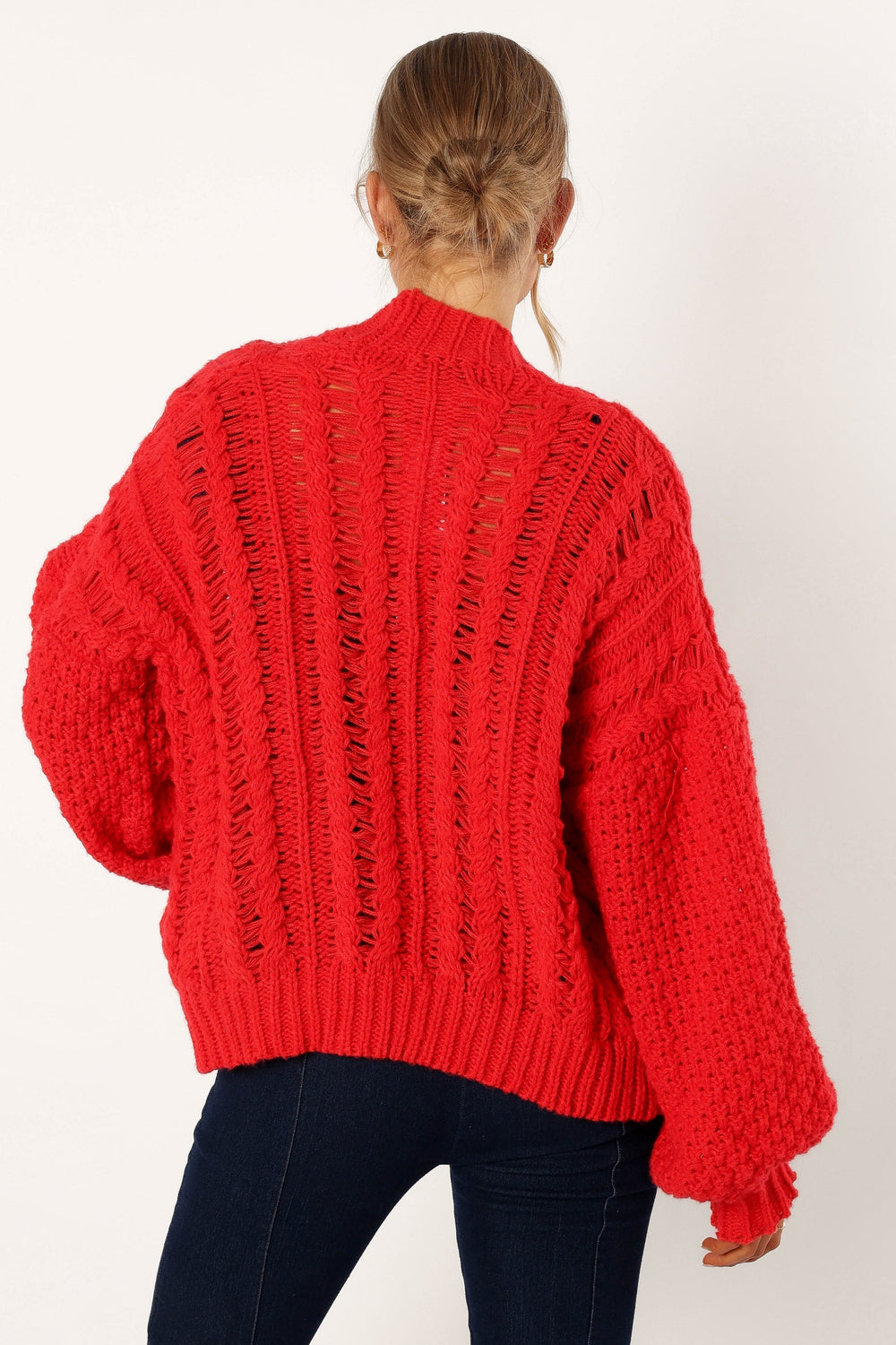 Petal and Pup USA KNITWEAR Hailey Oversized Sleeve Cardigan - Red