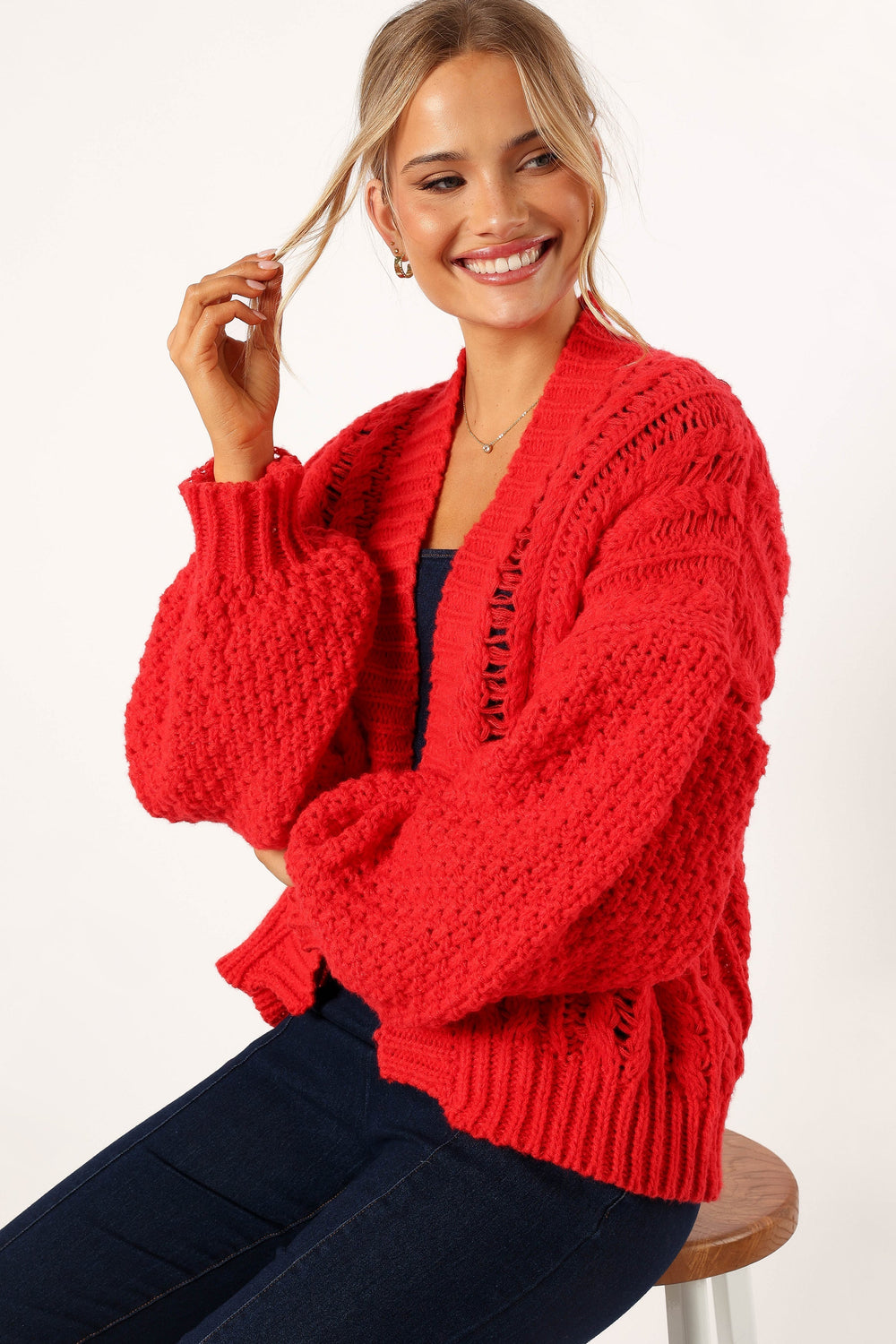 Petal and Pup USA KNITWEAR Hailey Oversized Sleeve Cardigan - Red