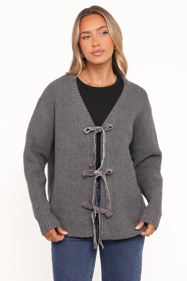 Petal and Pup USA KNITWEAR Hammond Tie Up Cardigan - Grey