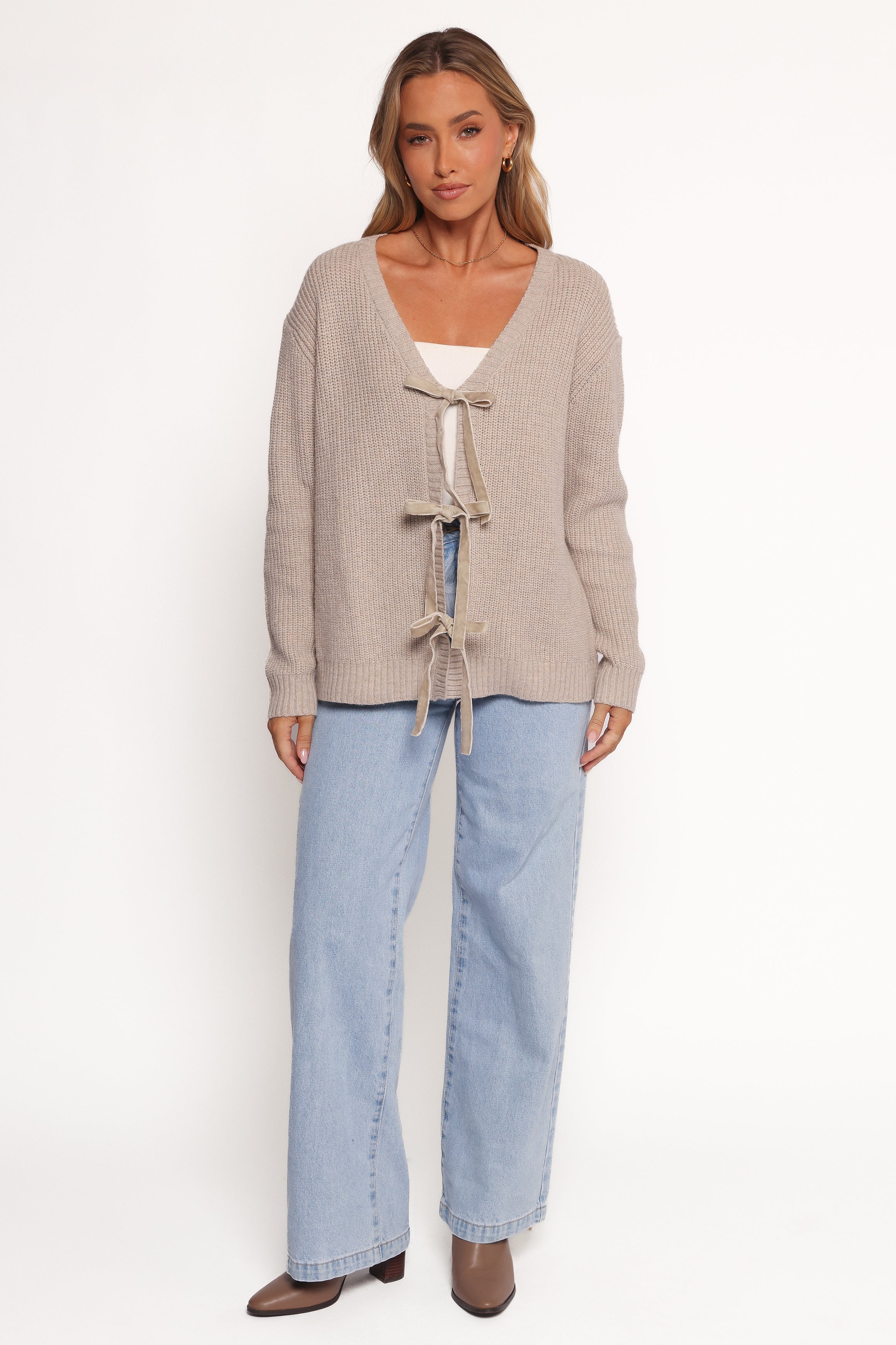 Petal and Pup USA KNITWEAR Hammond Tie Up Cardigan - Taupe