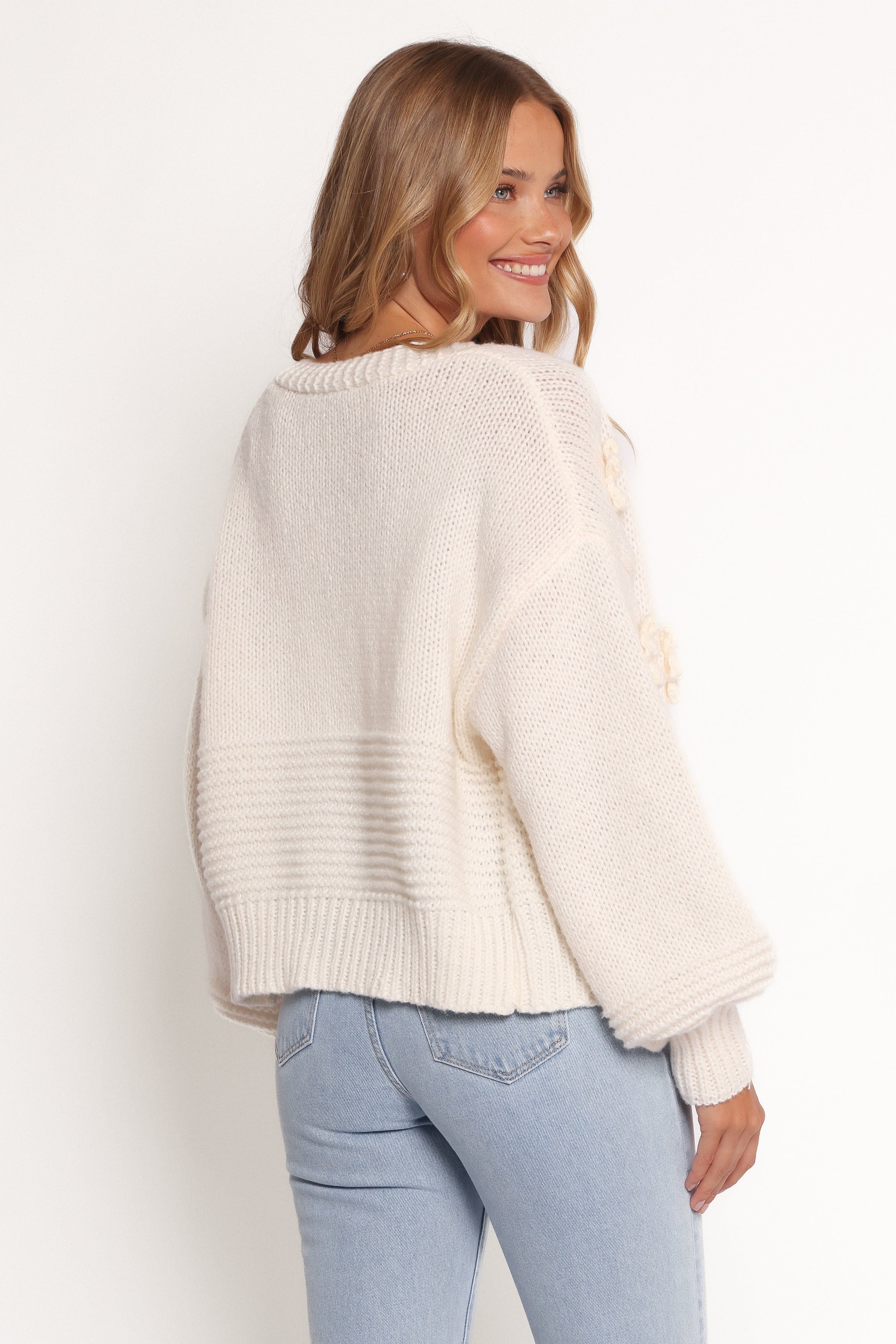 Petal and Pup USA KNITWEAR Harlee Flower Cardigan - White