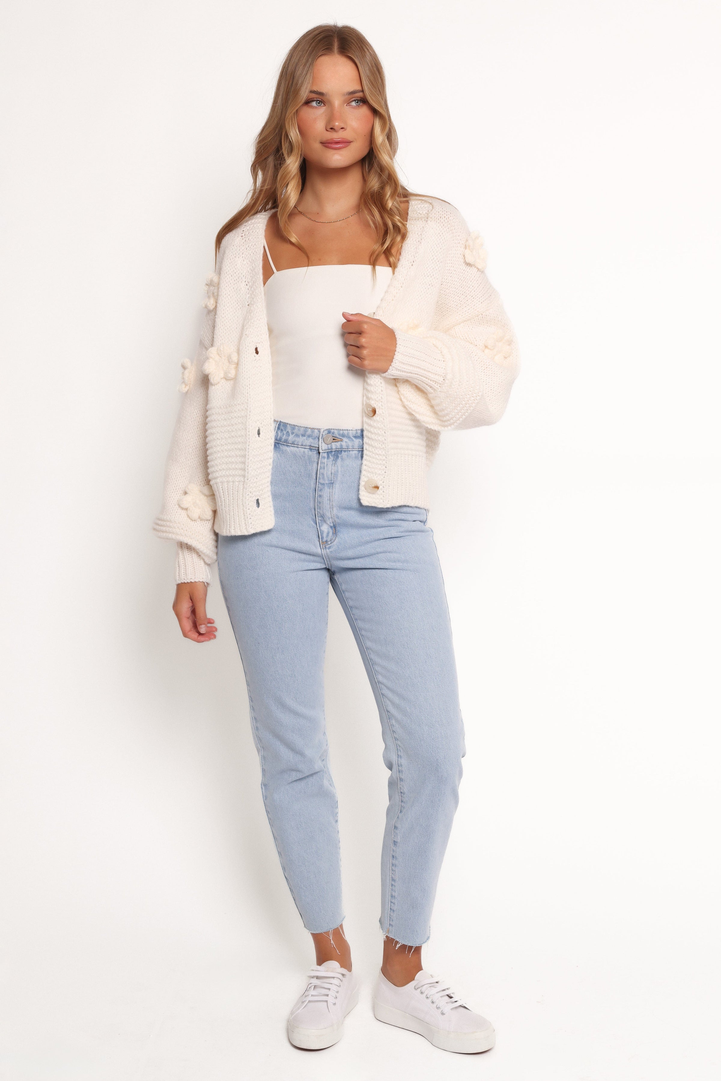 Petal and Pup USA KNITWEAR Harlee Flower Cardigan - White