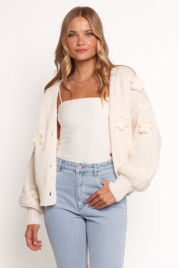Petal and Pup USA KNITWEAR Harlee Flower Cardigan - White