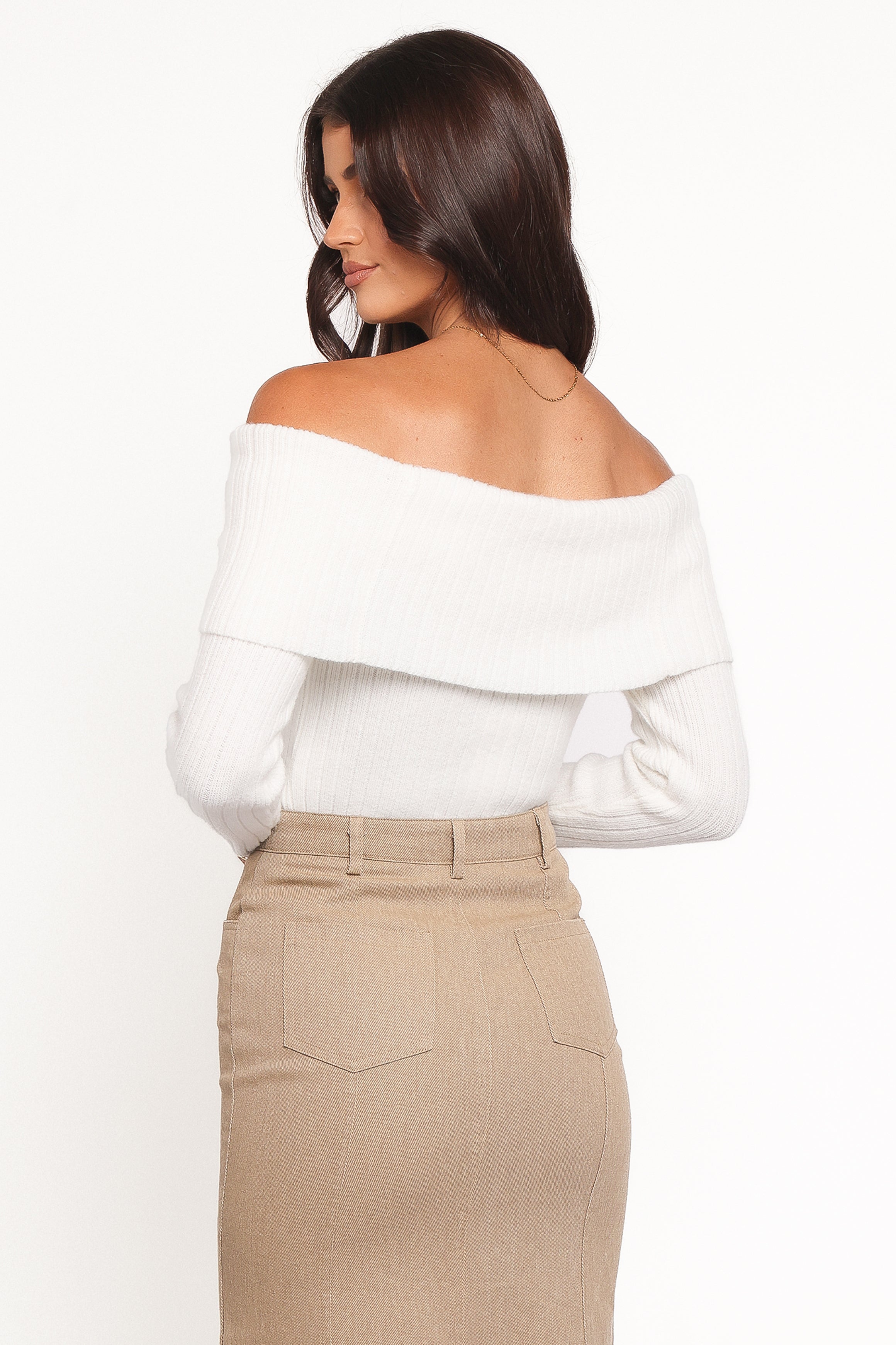 Petal and Pup USA KNITWEAR Helene Bow Off Shoulder Knit Sweater - Ivory