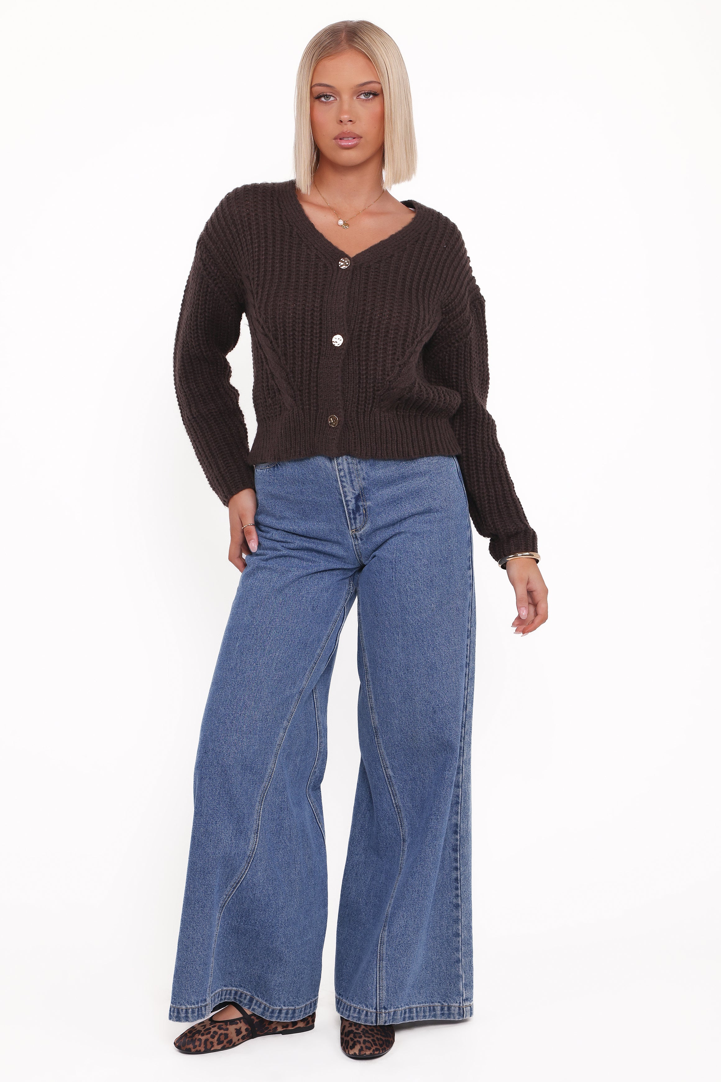 Petal and Pup USA KNITWEAR Henderson Thick Knit Cardigan - Brown