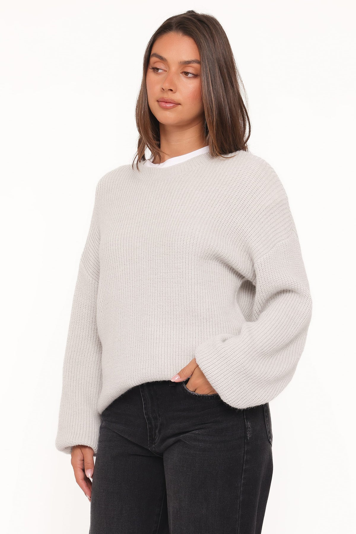 Petal and Pup USA KNITWEAR Indra Waffle Sweater - Light Grey