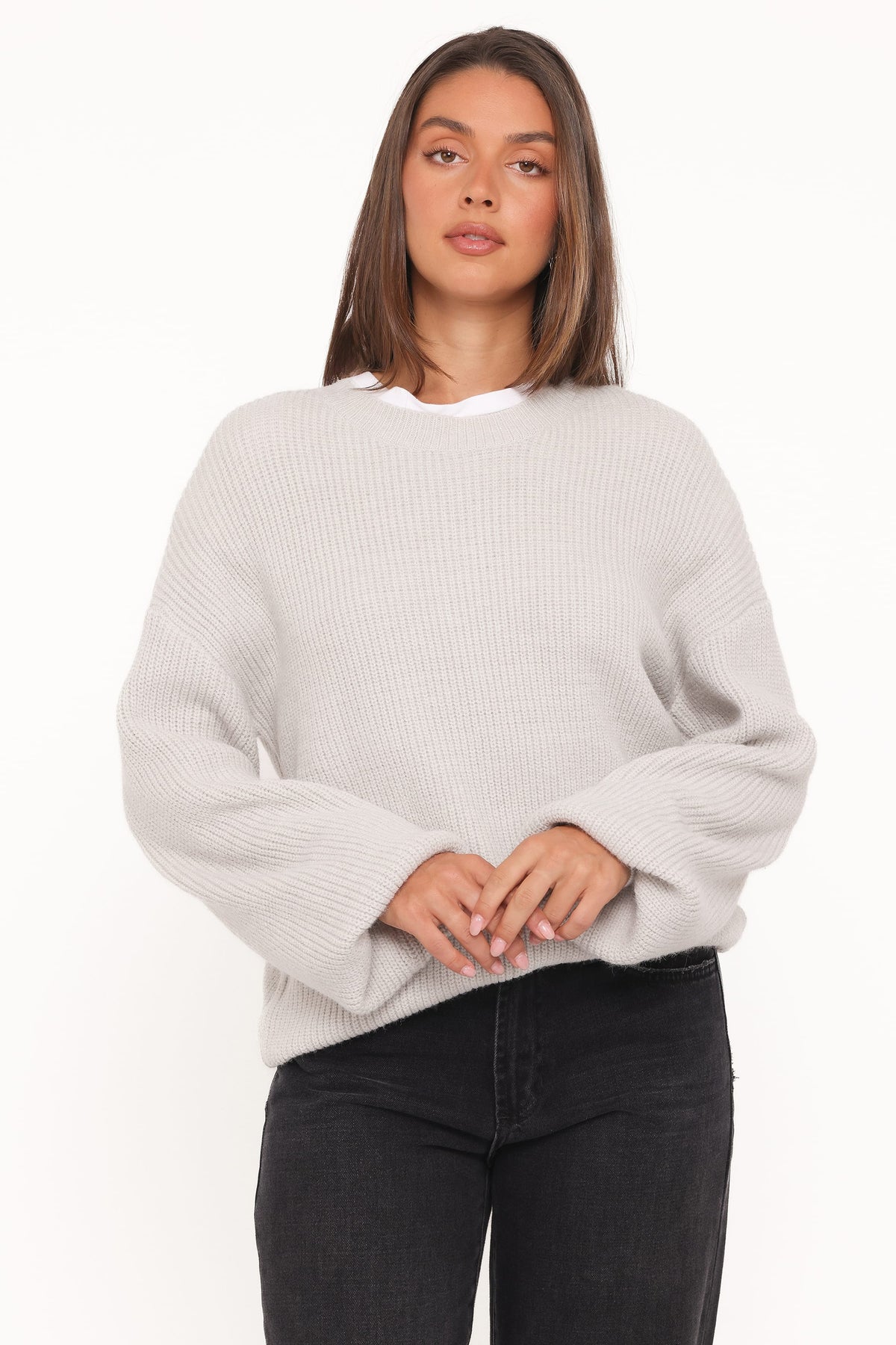Petal and Pup USA KNITWEAR Indra Waffle Sweater - Light Grey