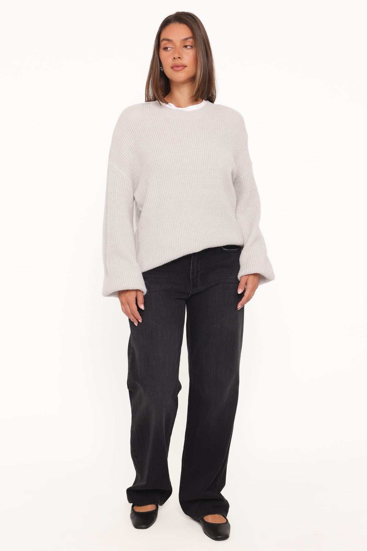 Petal and Pup USA KNITWEAR Indra Waffle Sweater - Light Grey