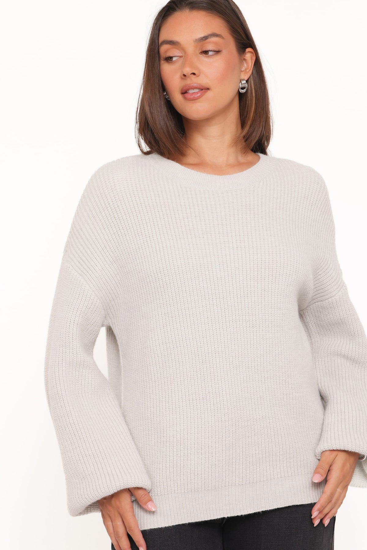 Petal and Pup USA KNITWEAR Indra Waffle Sweater - Light Grey