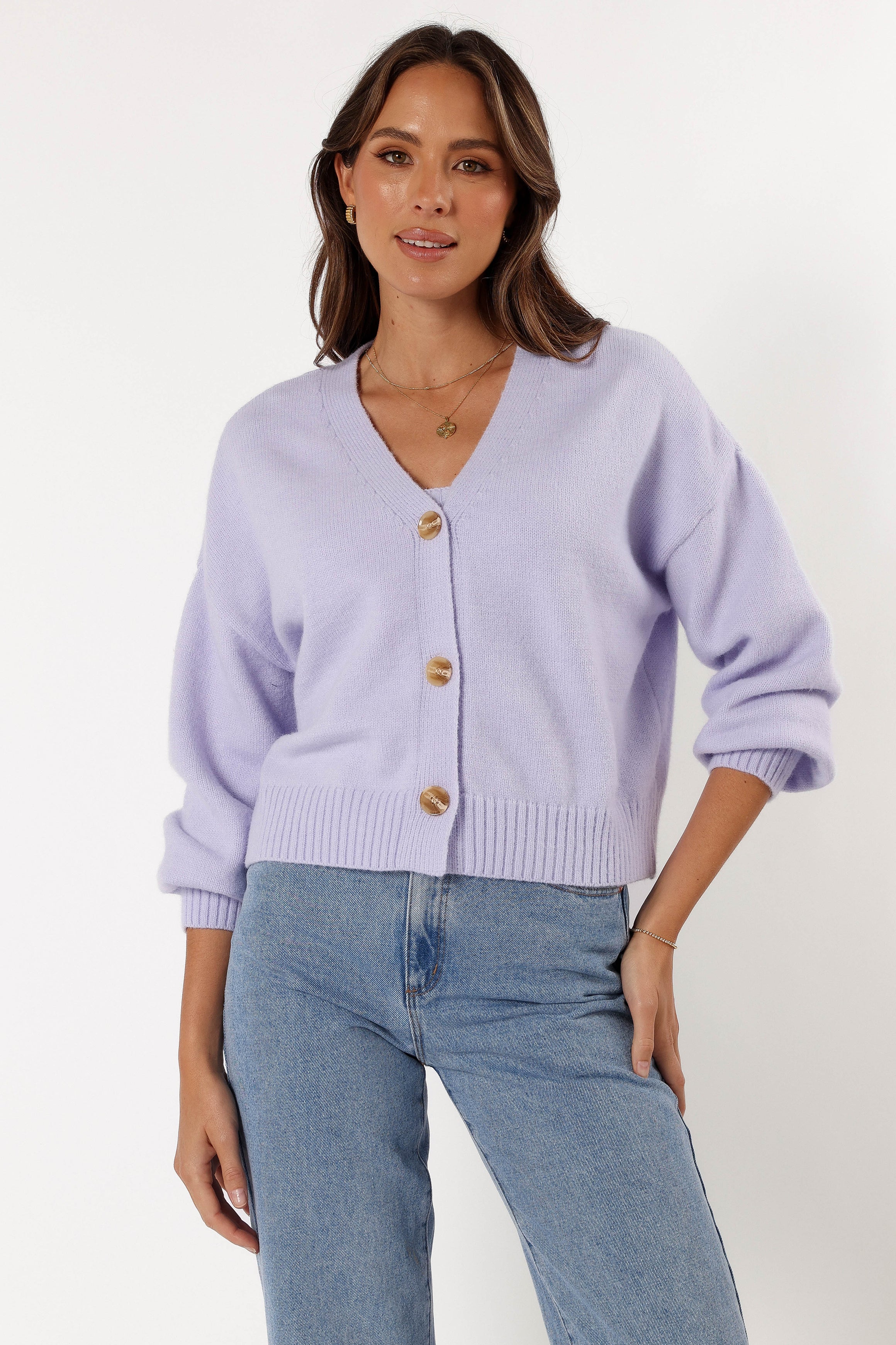 Petal and Pup USA KNITWEAR Isabel Button Front Cardigan - Lilac