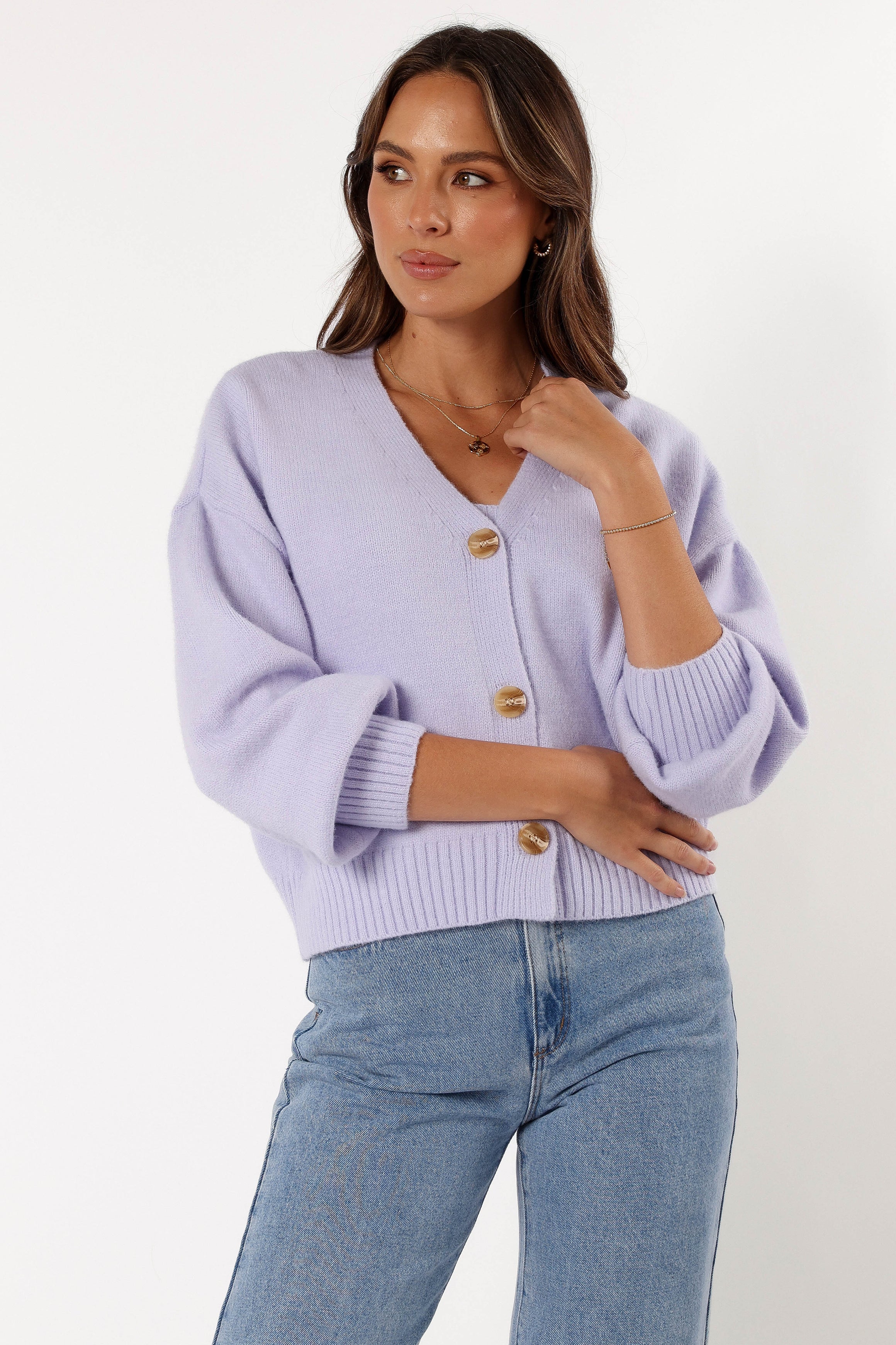 Petal and Pup USA KNITWEAR Isabel Button Front Cardigan - Lilac