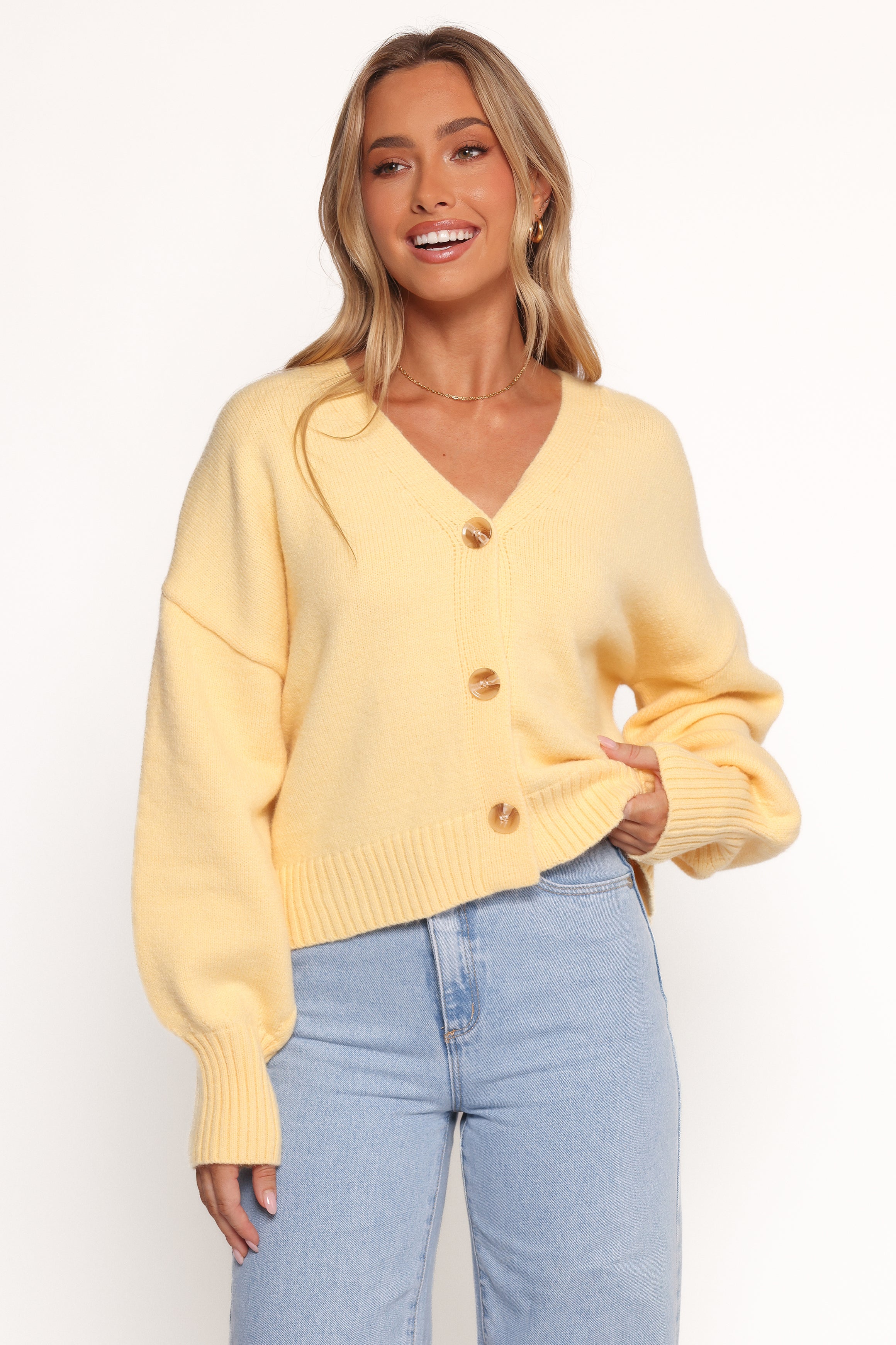 Petal and Pup USA KNITWEAR Isabel Button Front Cardigan - Yellow (Hold for Rack)
