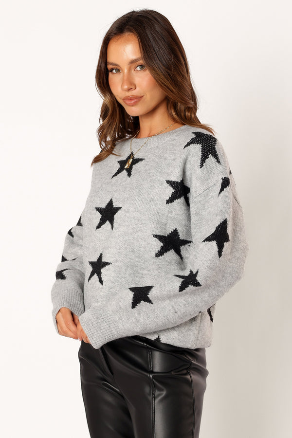 Petal and Pup USA KNITWEAR Janiyah Star Knit Sweater - Grey Black