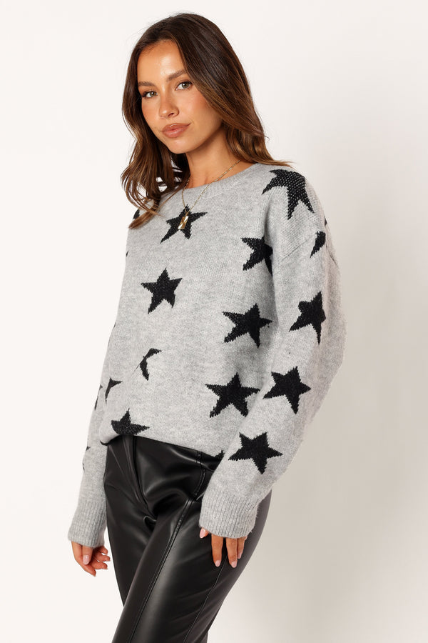 Petal and Pup USA KNITWEAR Janiyah Star Knit Sweater - Grey Black