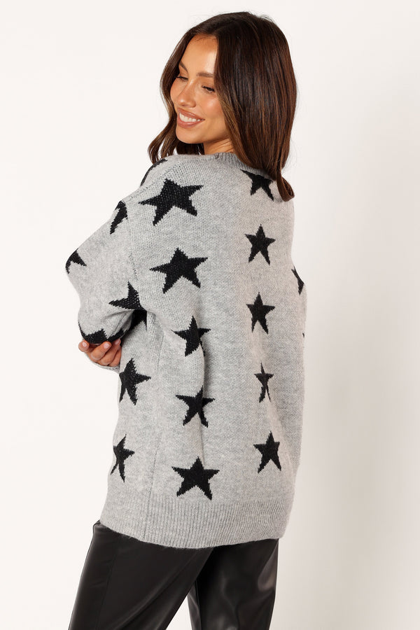 Petal and Pup USA KNITWEAR Janiyah Star Knit Sweater - Grey Black