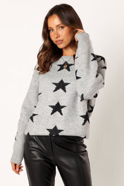 Petal and Pup USA KNITWEAR Janiyah Star Knit Sweater - Grey Black
