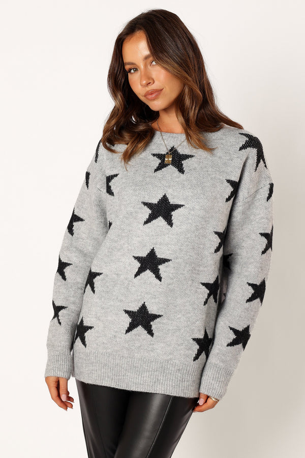 Petal and Pup USA KNITWEAR Janiyah Star Knit Sweater - Grey Black