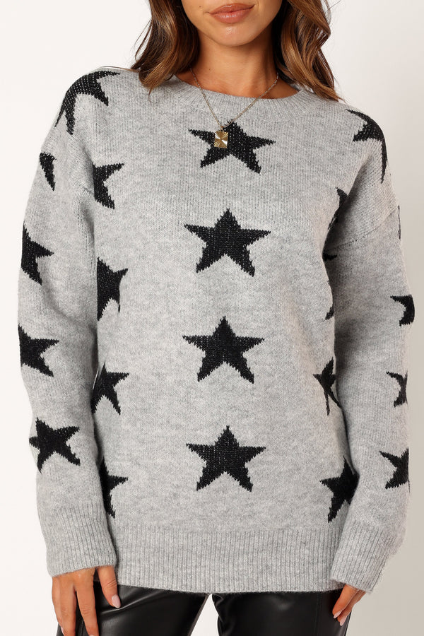 Petal and Pup USA KNITWEAR Janiyah Star Knit Sweater - Grey Black