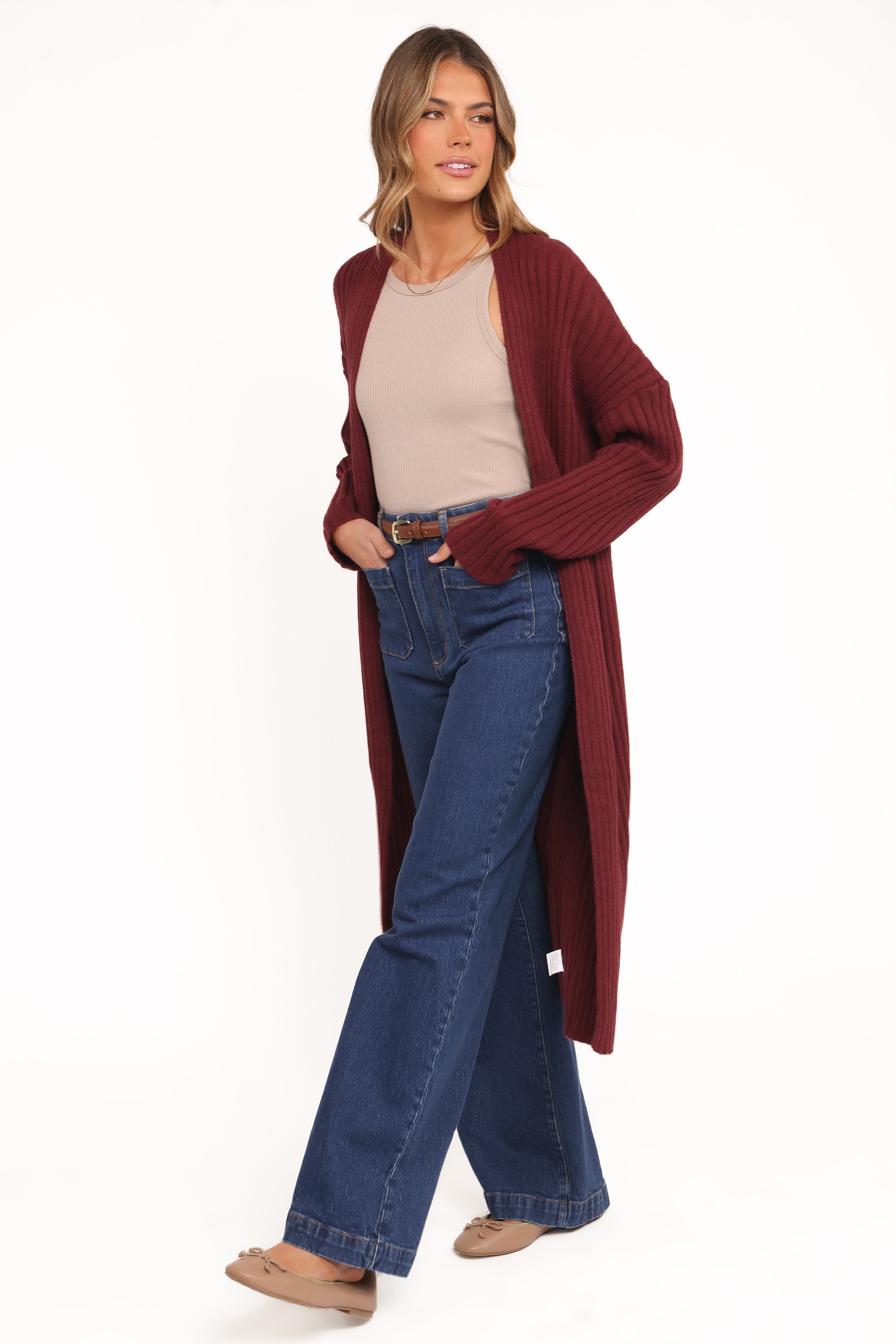 Petal and Pup USA KNITWEAR Jasmia Long Cardigan - Wine