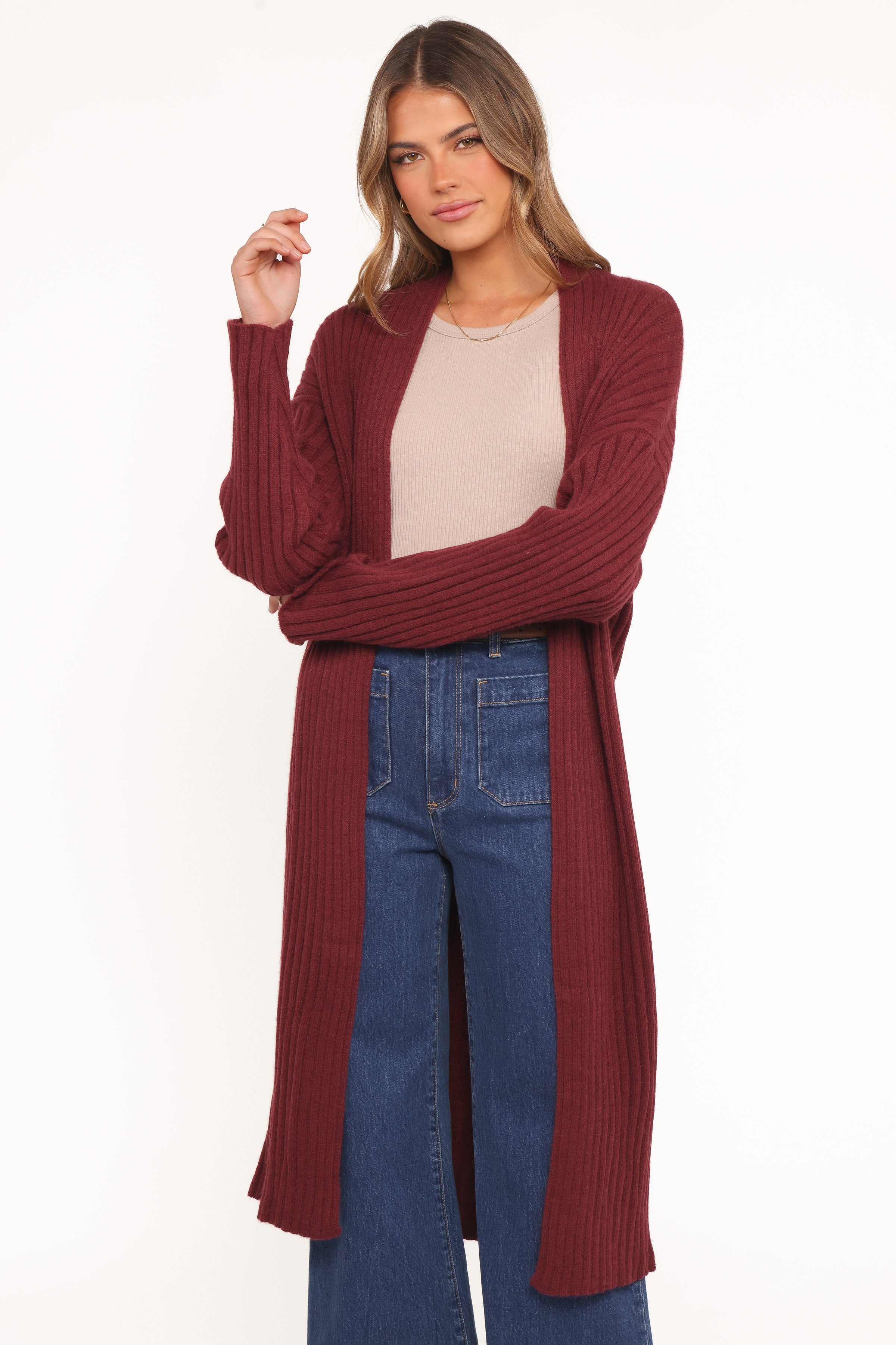 Petal and Pup USA KNITWEAR Jasmia Long Cardigan - Wine