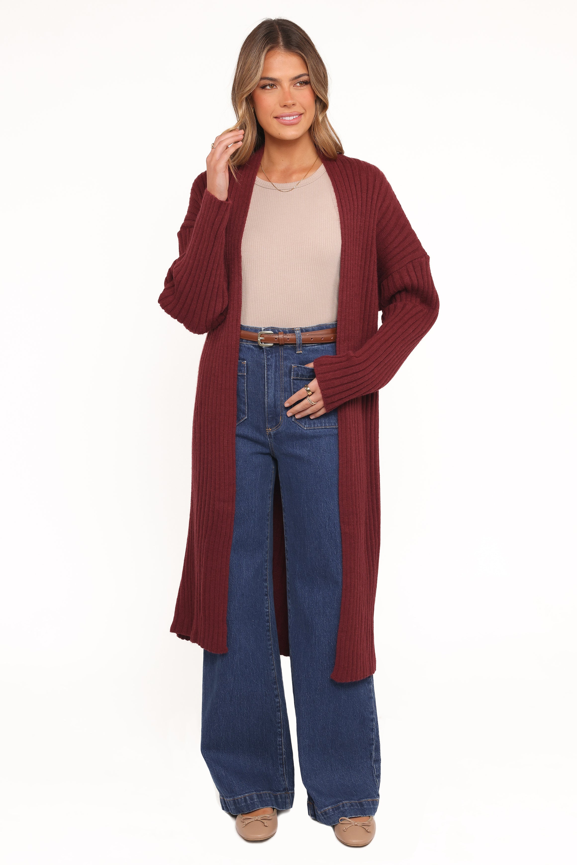 Petal and Pup USA KNITWEAR Jasmia Long Cardigan - Wine