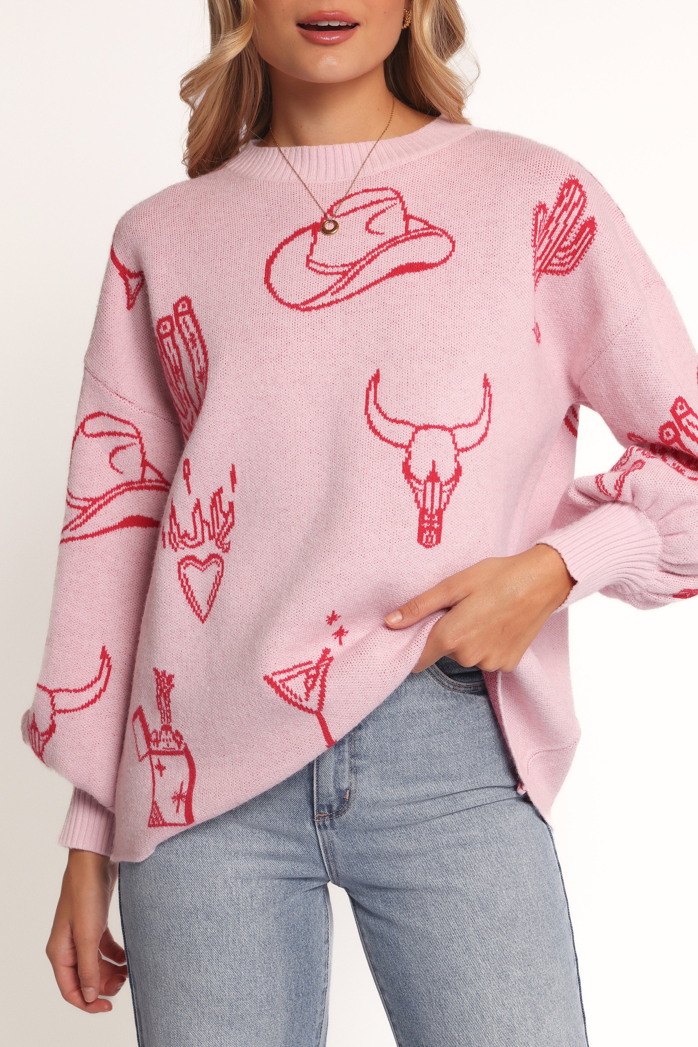 Petal and Pup USA KNITWEAR Jax Western Knit Sweater - Pink