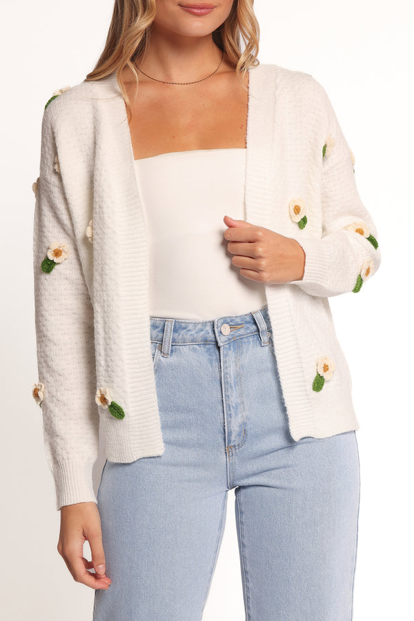 Petal and Pup USA KNITWEAR Jazzie Ditsy Flower Cardigan - White