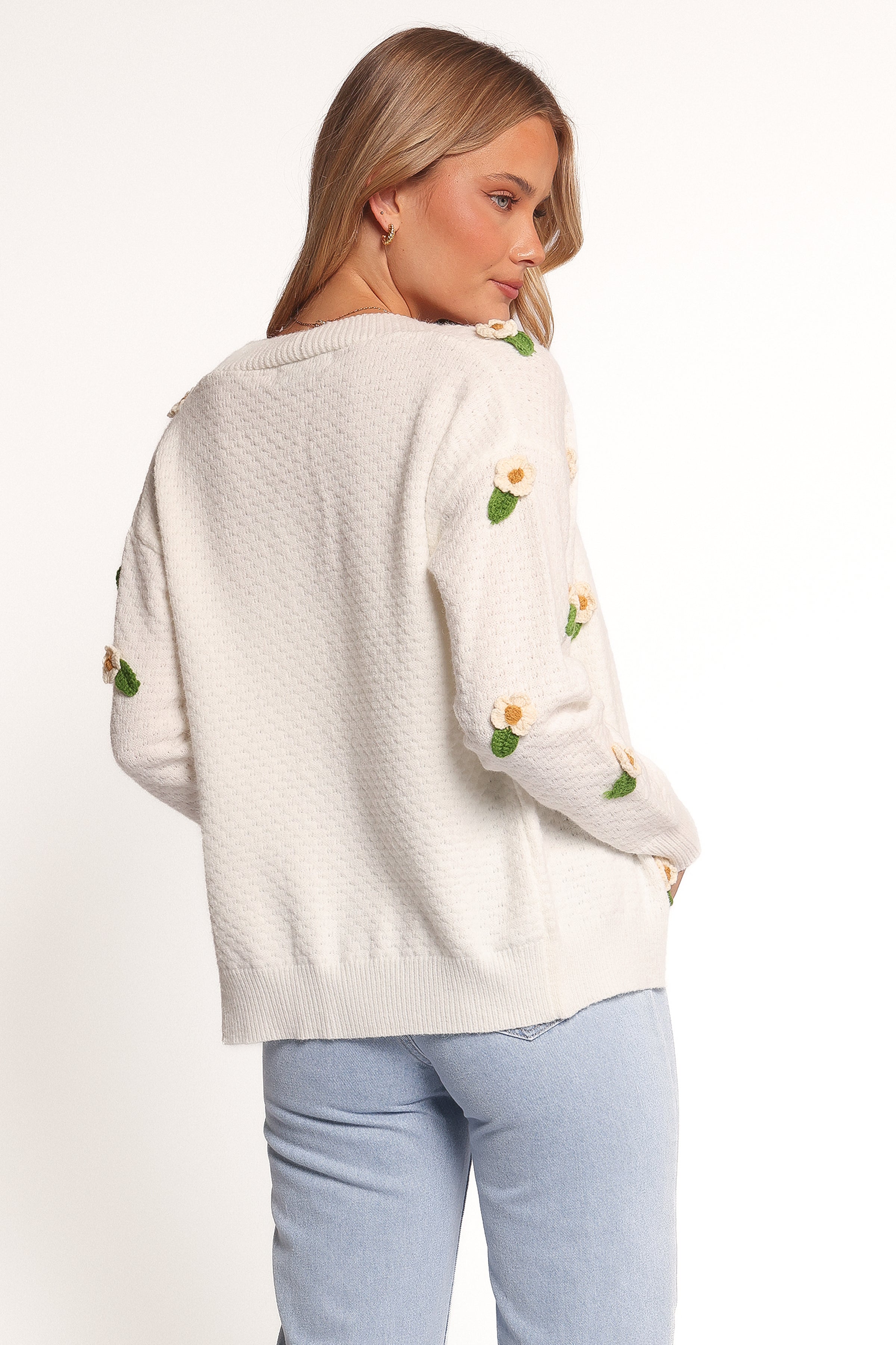 Petal and Pup USA KNITWEAR Jazzie Ditsy Flower Cardigan - White